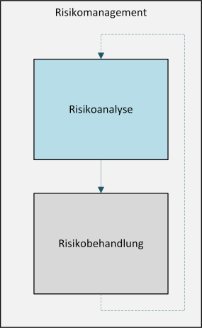 Darstellung der beiden wesentlichen Elemente des Risikomanagements - Risikoanalyse markiert